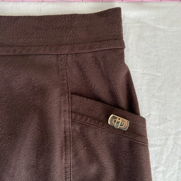 J.MCLAUGHLIN Rowena Skirt Brown, Pencil Midi In Mocha With Faux Suede Design - Picture 5 of 9